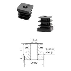 M8,A-30mm,H-20mm,C-6.2mm,čierna, Hrúbka steny 1-1.25mm,Plastová štvorcovo-rúrková zátka zo závitom PE