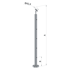 Nerezový sloup, vrchní kotvení, 5 děrový koncový, vrch nastavitelný (ø 42,4x2 mm), leštěná nerez / AISI304