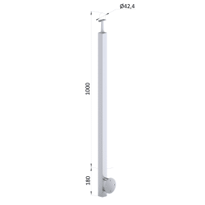 Nerezový sloup, boční kotvení, bez výplně, vrch pevný (40x40x2.0 mm), broušená nerez K320 / AISI304