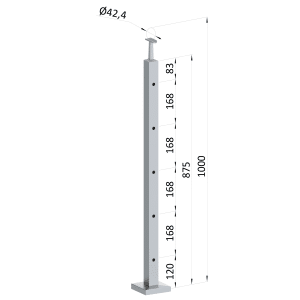 Nerezový sloup, vrchní kotvení, 5děrový koncový