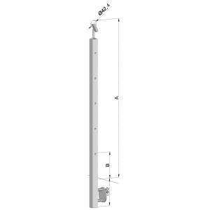 Nerezový sloup, boční kotvení, 5 děrový průchodný, vrch nastavitelný, (40x40 mm), broušená nerez K320 / AISI304