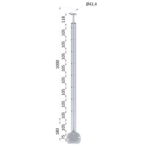 Nerezový sloup, boční kotvení, 8děrový na lanko, rohový: 90°