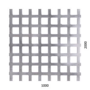 Děrovaný plech čtvercový řadový Zn, otvor: 10 x 10 mm, rozteč: 14 mm, (1000x2000x1,0 mm)