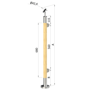 Dřevěný sloup, vrchní kotvení, výplň: sklo, pravý, vrch nastavitelný (ø 42mm), materiál: buk, broušený povrch s nátěrem BORI (bezbarvý)