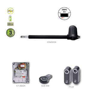 STAR3224 pravý pohon pro jednokřídlovou bránu do 2m/krídlo, 1x STAR3224-P, 1x CT-20224, 1 pár FT-22, 1x SUB-44R
