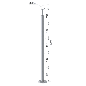 Nerezový sloup, vrchní kotvení, bez výplně, 4 řadový se závitem M6, vrch pevný (ø 42.4x2mm), broušená nerez K320 /AISI304
