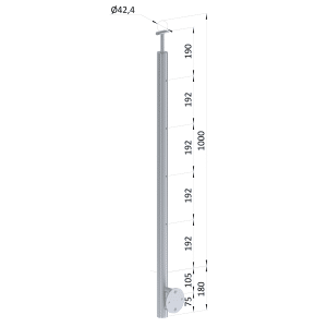 Nerezový sloup, boční kotvení, bez výplně, 4řadový