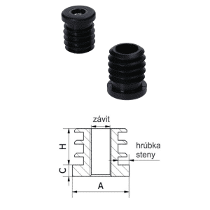 M8,A-25mm,H-25mm,C-5mm,čierna,Hrúbka steny-1.5-2mm,Plastová kruhovo-rúrková zátka s maticou M8