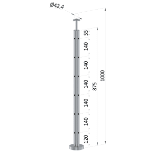 Nerezový sloup, vrchní kotvení, 6děrový, rohový: 90°