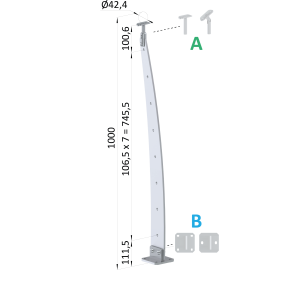 Nerezový vypalovaný sloup, vrchní kotvení, 8děrový