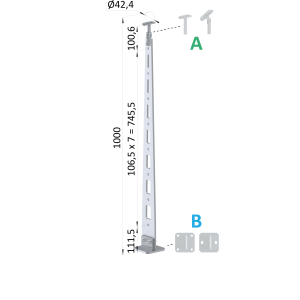 Nerezový vypalovaný sloup, vrchní kotvení, 8děrový