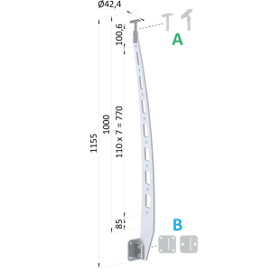 Nerezový vypalovaný sloup, boční kotvení, 8děrový