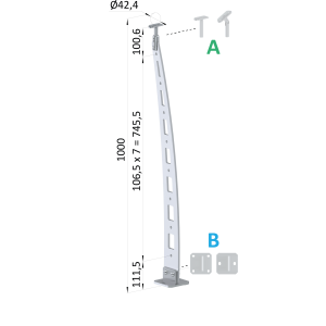Nerezový vypalovaný sloup, vrchní kotvení, 8děrový
