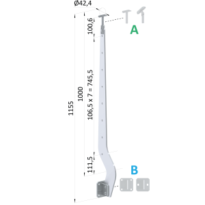 Nerezový vypalovaný sloup, boční kotvení, 8děrový