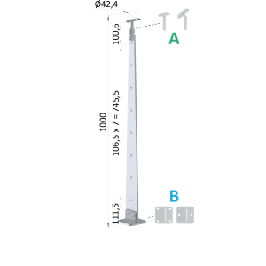 Nerezový vypalovaný sloup, vrchní kotvení, 8děrový