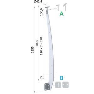 Nerezový vypalovaný sloup, boční kotvení, 8děrový