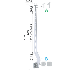 Nerezový vypalovaný sloup, boční kotvení, 8děrový