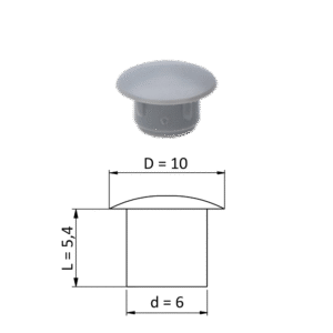 Vnitřní plastová krytka kulatá ø 10 mm, otvor ø 6 mm