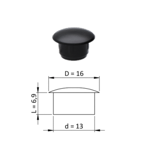 Vnitřní plastová krytka kulatá ø 16 mm, otvor ø 13 mm