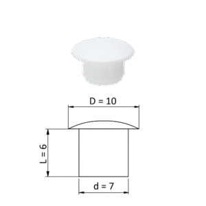 Vnitřní plastová krytka kulatá ø 10 mm, otvor ø 7 mm