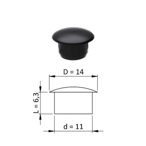 Vnitřní plastová krytka kulatá ø 14 mm, otvor ø 11 mm