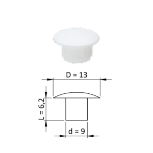Vnitřní plastová krytka kulatá ø 13 mm, otvor ø 9 mm
