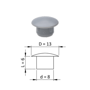 Vnitřní plastová krytka kulatá ø 13 mm, otvor ø 8 mm