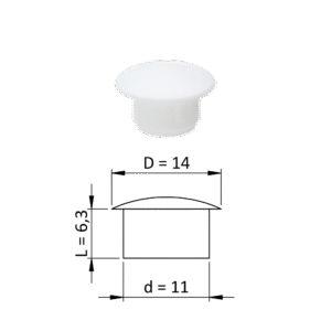 Vnitřní plastová krytka kulatá ø 14 mm, otvor ø 11 mm