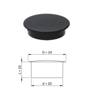 Vnitřní plastová krytka kulatá ø 24 mm, otvor ø 20 mm