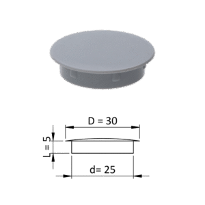 Vnitřní plastová krytka kulatá ø 30 mm, otvor ø 25 mm