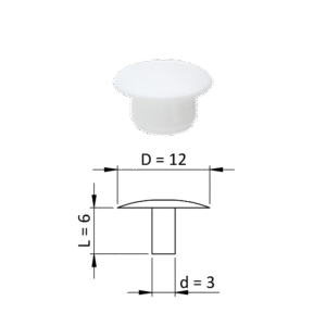 Vnitřní plastová krytka kulatá ø 12 mm, otvor ø 3 mm