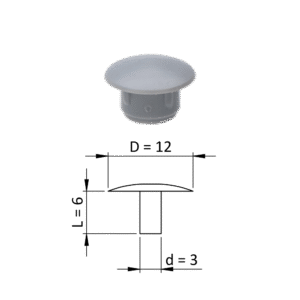 Vnitřní plastová krytka kulatá ø 12 mm, otvor ø 3 mm