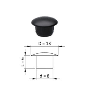 Vnitřní plastová krytka kulatá ø 13 mm, otvor ø 8 mm