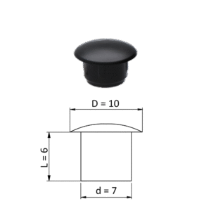 Vnitřní plastová krytka kulatá ø 10 mm, otvor ø 7 mm