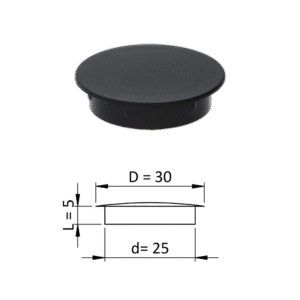 Vnitřní plastová krytka kulatá ø 30 mm, otvor ø 25 mm