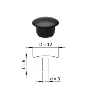 Vnitřní plastová krytka kulatá ø 12 mm, otvor ø 3 mm