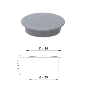 Vnitřní plastová krytka kulatá ø 24 mm, otvor ø 20 mm