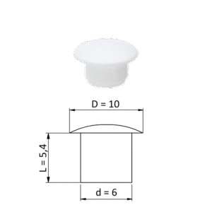 Vnitřní plastová krytka kulatá ø 10 mm, otvor ø 6 mm