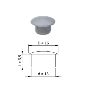 Vnitřní plastová krytka kulatá ø 16 mm, otvor ø 13 mm