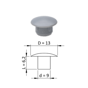 Vnitřní plastová krytka kulatá ø 13 mm, otvor ø 9 mm