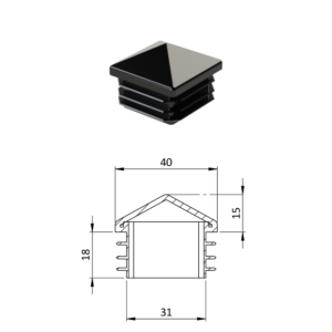 Krytka plastová se stříškou 40 x 40 mm, černá