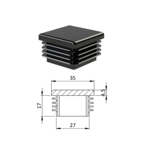 Krytka plastová 35 x 35 mm, černá