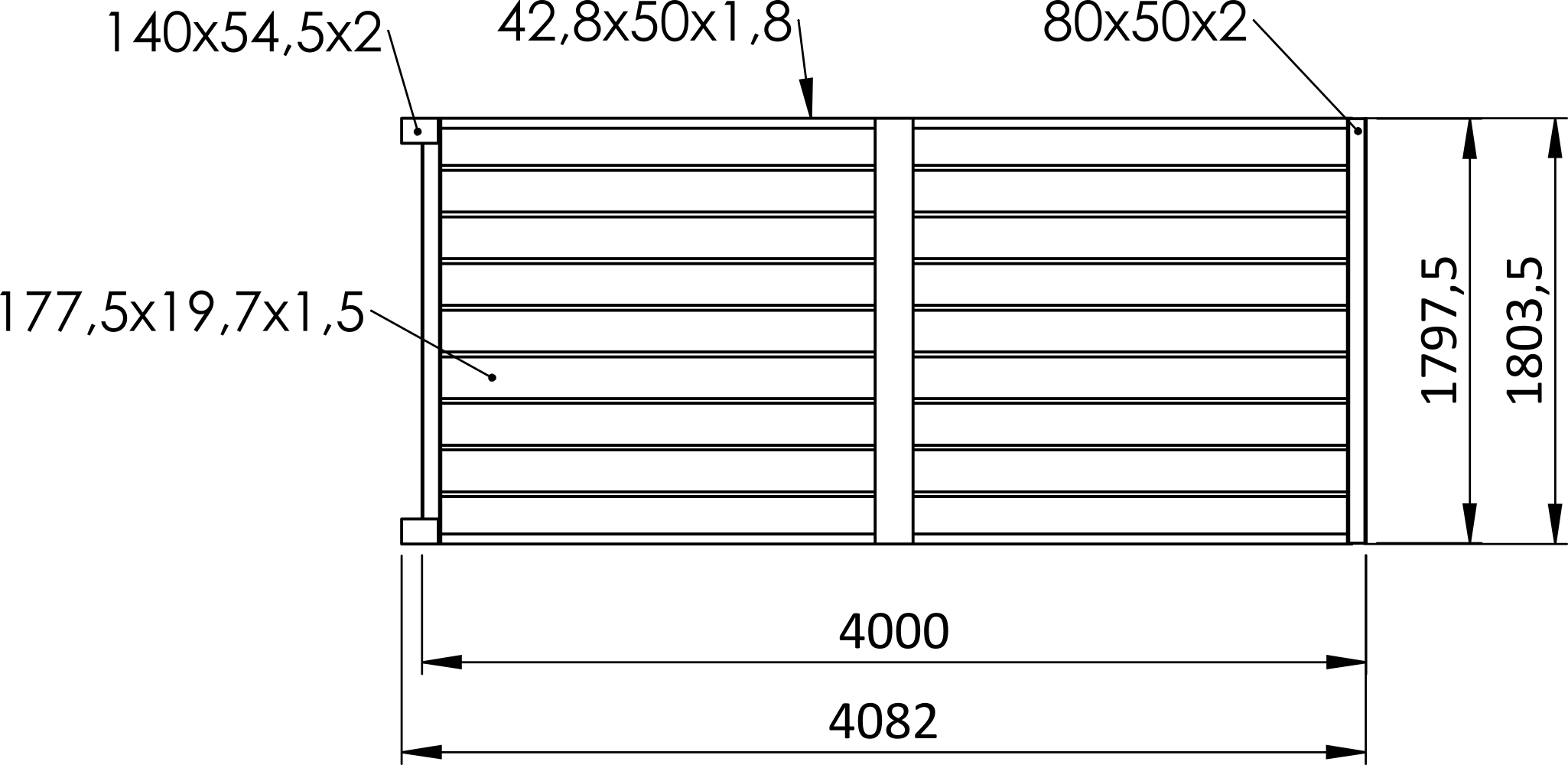 Posuvná brána, hliníková 4000 x 1803 mm - Obrázek 2