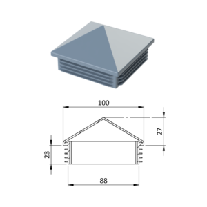 Krytka plastová se stříškou 100 x 100 mm, šedá