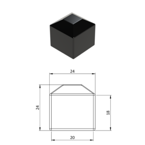 Vnější krytka 20 x 20 mm, plastová PE, černá