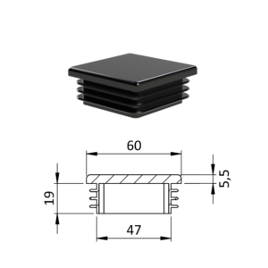 Krytka plastová 60 x 60 x 3 - 5 mm, černá