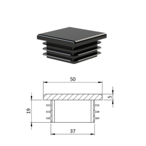 Krytka plastová 50 x 50 x 3 - 5 mm, černá