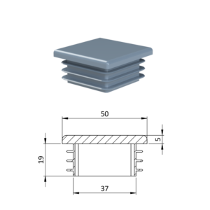 Krytka plastová 50 x 50 x 3 - 5 mm, šedá