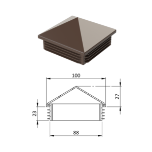 Krytka plastová se stříškou 100 x 100 mm, hnědá