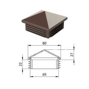 Krytka plastová se stříškou 80 x 80 mm, hnědá
